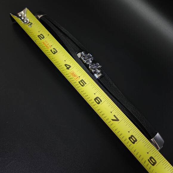 Stainless Steel Leather Bracelet W/ Skulls Accent SBR-788 - Picture 7 of 9